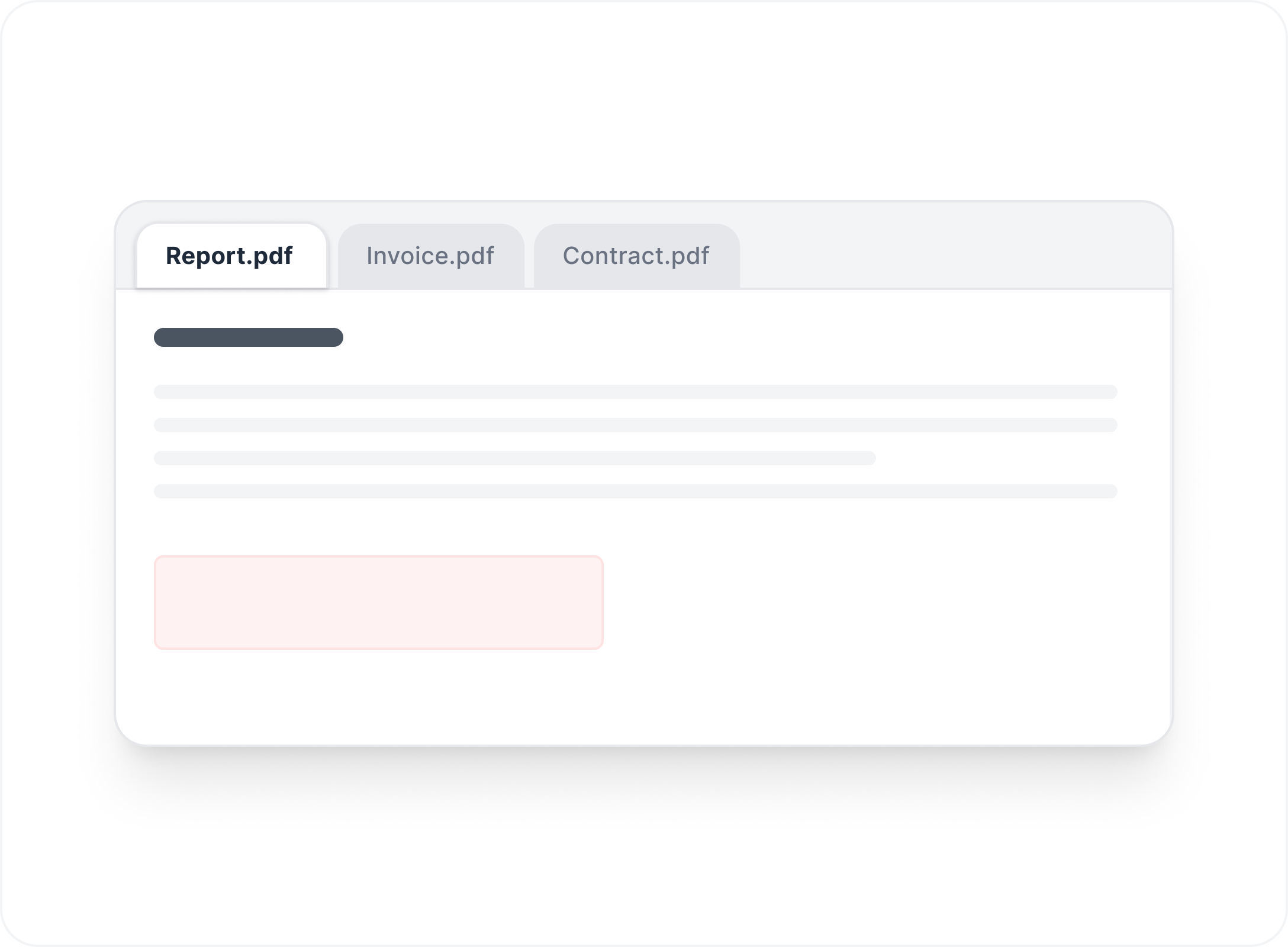 Tabbed interface with Report.pdf, Invoice.pdf, Contract.pdf